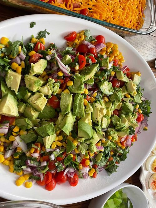 Quick and easy avocado, corn, and tomato salad