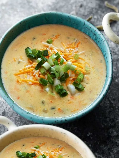 Hot cheddar cheese soup on a cold day
