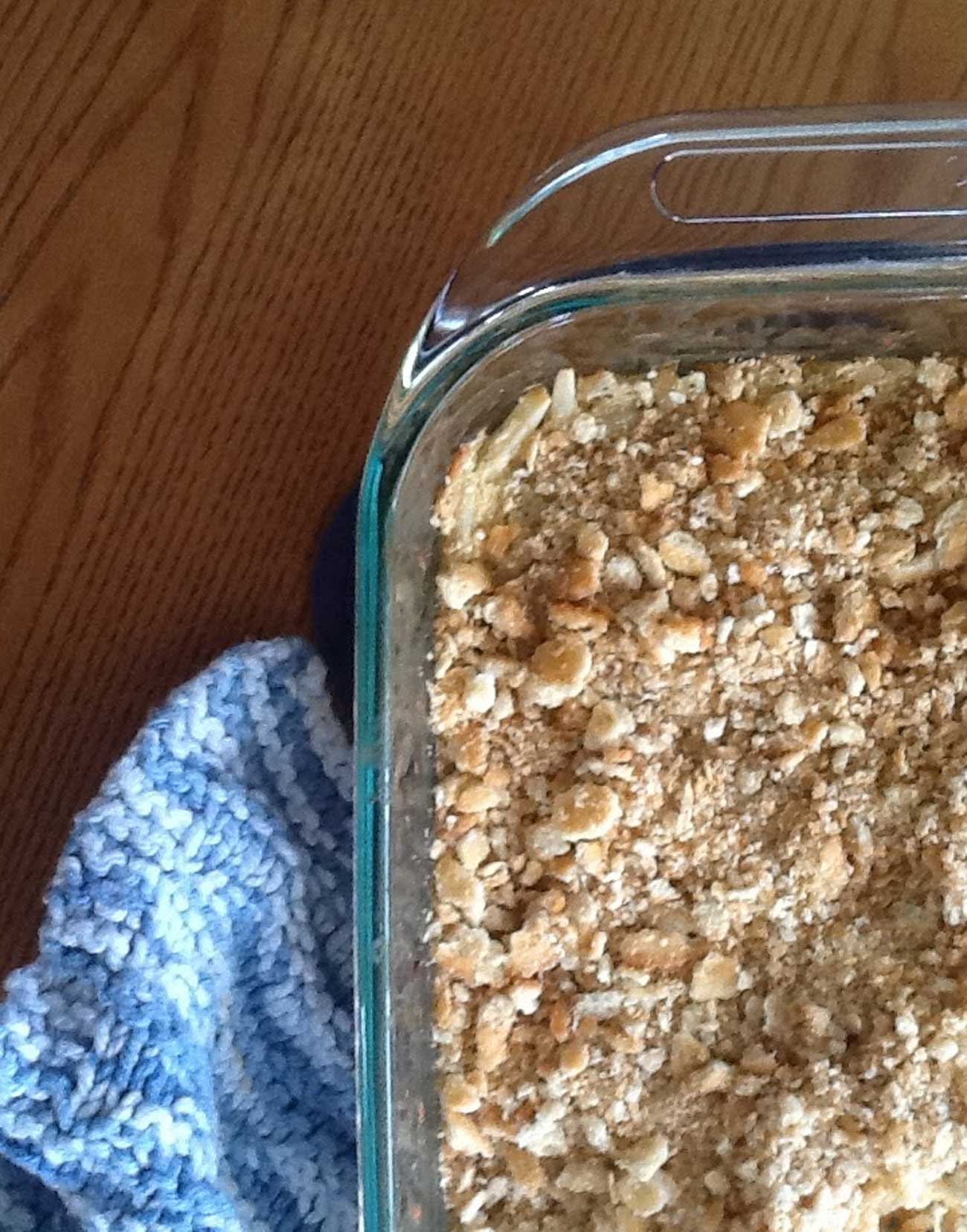 Chicken casserole smothered with ritz crackers