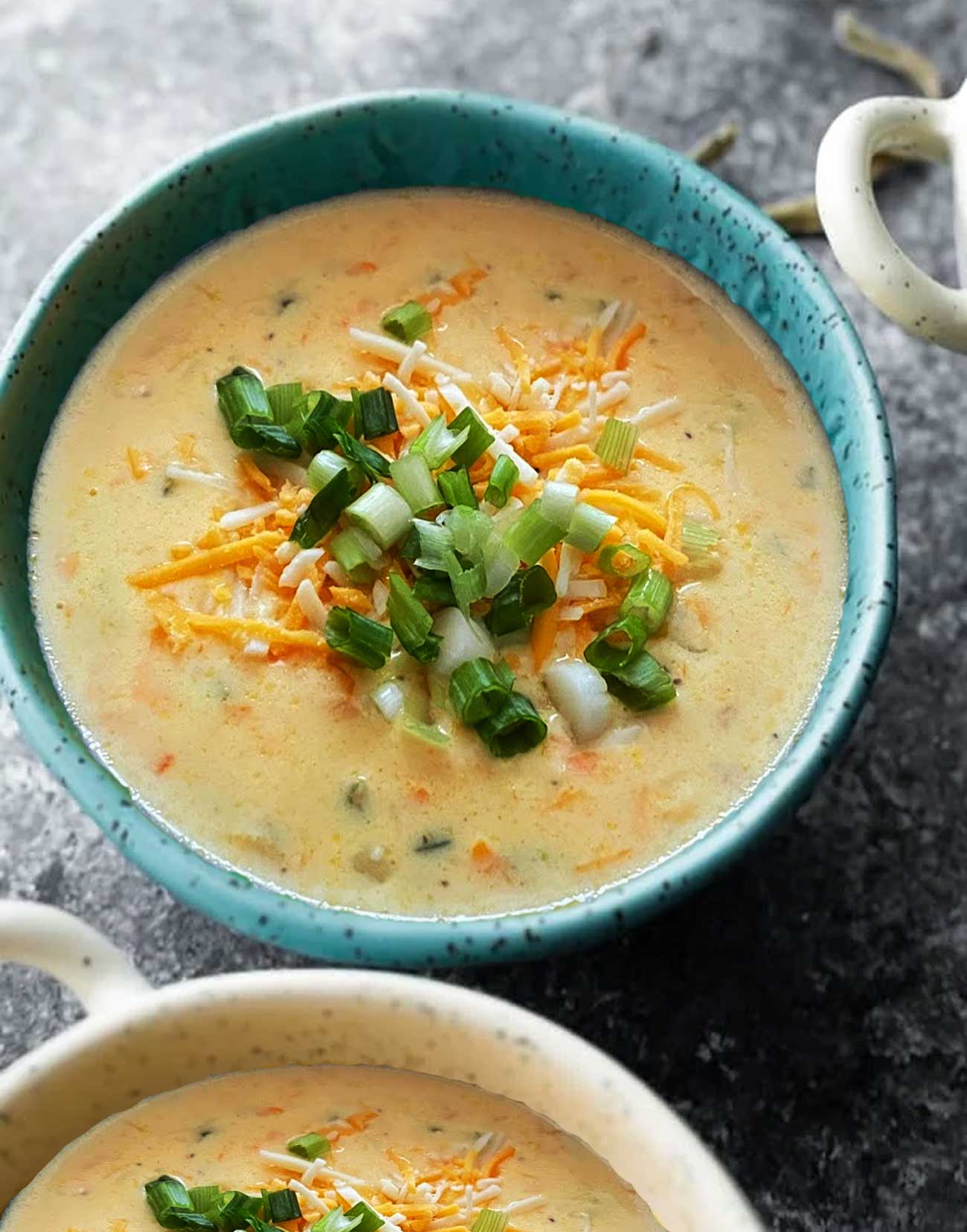 Hot cheddar cheese soup on a cold day